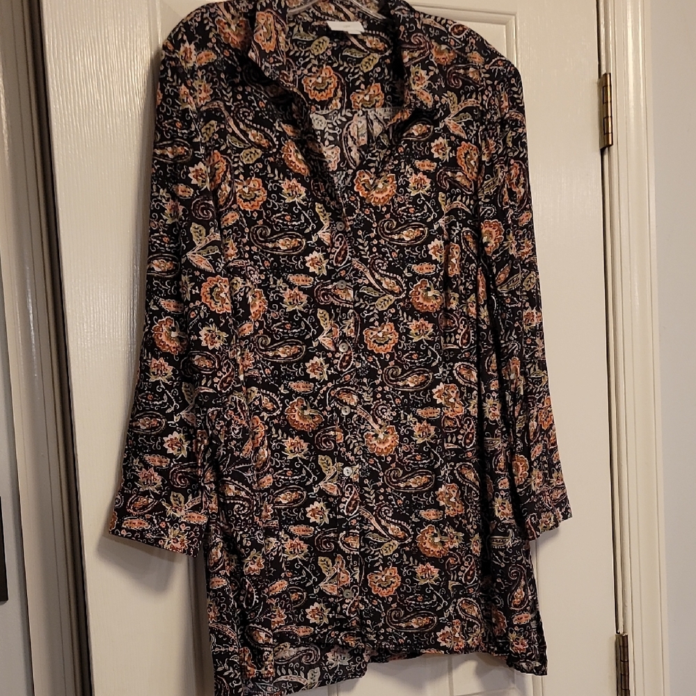 J. Jill Brown and Floral Blouse Like New Petite XL